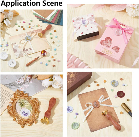 CRASPIRE Crow on a Branch Wax Seal Stamps Raven Retro Moon Sun Star Sealing Wax Stamp 25mm Removable Brass Head with Rosewood Handle for DIY Scrap...