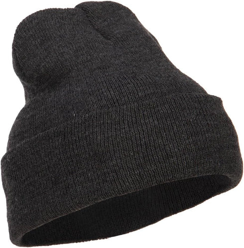 MG 12 Inch Long Knitted Beanie - Heather Charcoal OSFM...