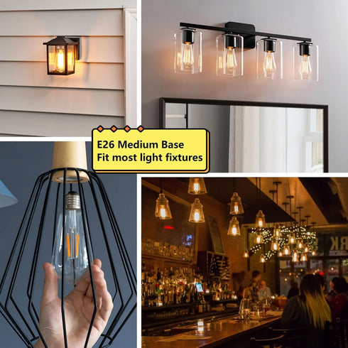 Edison LED Light Bulbs 60 watt Equivalent 8W Dimmable LED Lights Bulbs 2700K Soft Warm White 800 Lumen CRI90 E26 Base for Ceiling Vanity Light Din...