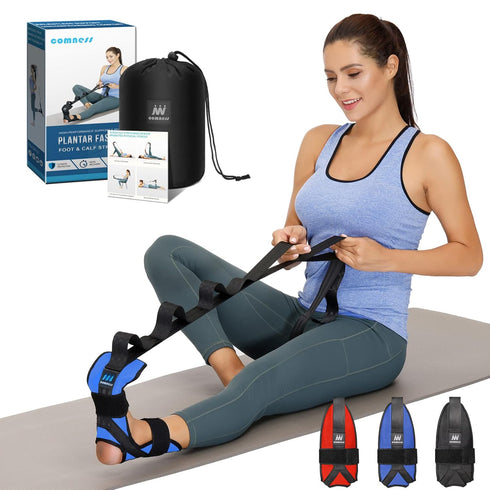 Foot and Calf Stretcher Stretching Strap For Plantar Fasciitis, Heel Spurs, Foot Drop, Achilles Tendonitis & Hamstring. Yoga & Leg Stretch Strap. ...
