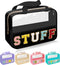 Chenille Letter Patch Stuff Bag, Preppy Clear Makeup Cosmetic Bag Large Toiletry Storage Tote Bag with Handle, Transparent Nylon Waterproof Organi...