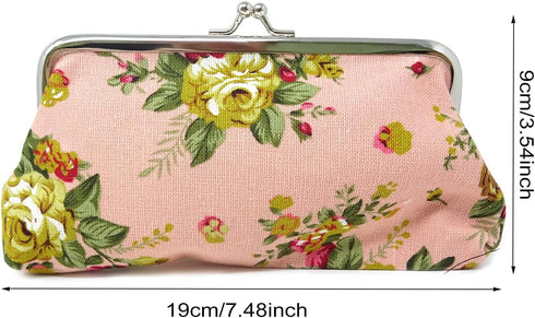 Honbay 4PCS Canvas Floral Coin Purse, Kiss Lock Change Purse, Vintage Trinkets Pouch, Cell Phone Pouch, Rose Pattern Clasp Closure Wallet, 3.54 x ...