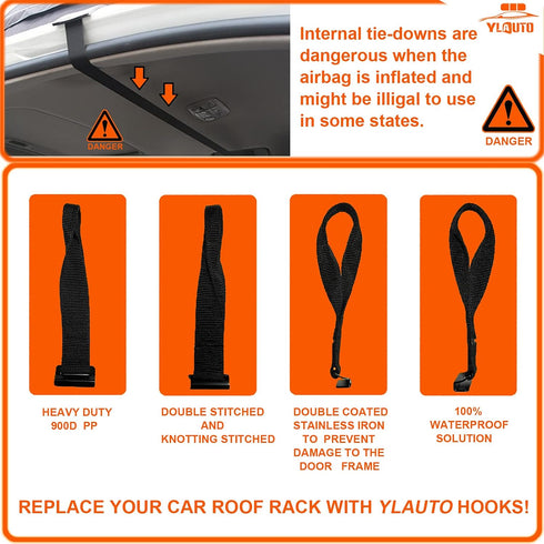 Rooftop Cargo Tie Down Hook Straps for Attaching Car Top Carriers Without A Roof Rack,100% Waterpoof,Suitable for Any Rooftop Cargo Carrier,No Mor...