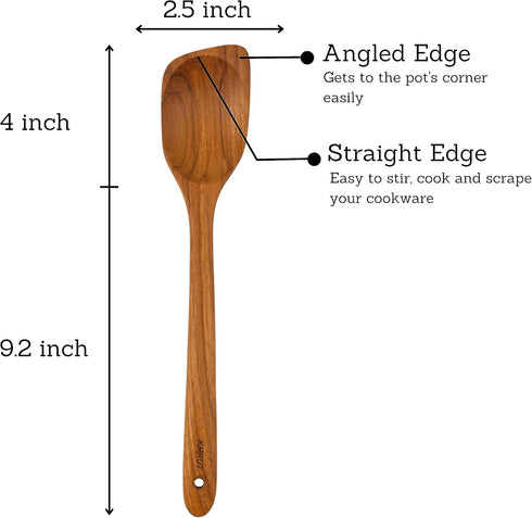 Teak Corner Spoon, 13.2 inch long, Teak wooden utensils, Wooden Corner Spoon, Long handle Corner Spoon for cooking, Teflon friendly, Natural Teak ...