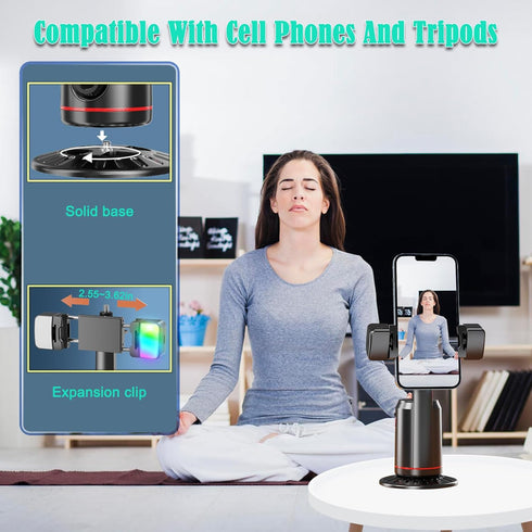 Auto Face Tracking Tripod 360° Rotating Auto Tracking Phone Stand, No App, Gesture Control Smart Shooting Camera Mount with Selfie Light and Remot...