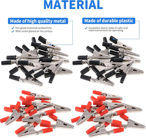Glarks 60Pcs 53MM Insulated Alligator Clip Clamp Assortment Kit, Red Black Electrical Test Clamps with Plastic Hands for Electrical Testing...