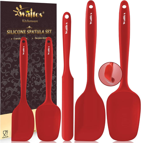 Walfos Silicone Spatula Set of 5-600°F Heat Resistant Kitchen Scraper Spatulas, Strong Steel Core and One-Pieces Seamless Design, Great for Cookin...