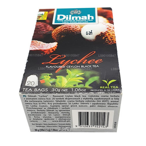 DILMAH Lychee Flavored Black Ceylon Tea - 20 Individually Wrapped Tea Bags - Premium Aromatic Blend - Rich Lychee Fruit Taste - High-Grown Ceylon ...