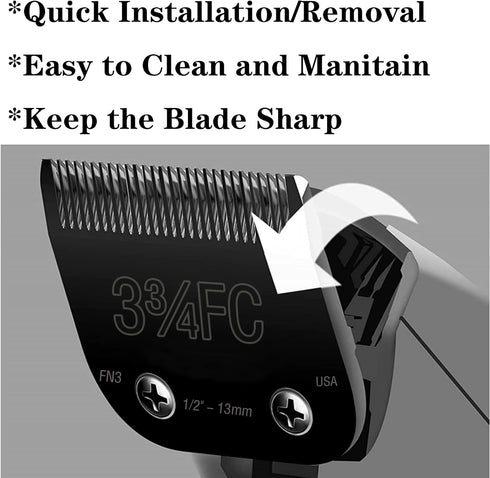 Detachable Steel Pet Dog Clipper Blades,Size-3 3/4FC,Compatible with Andis Cut Length 1/2"(13mm),Compatible with Oster A5, Wahl KM Series Clippers...