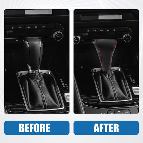 Gear Shift Head Knob Cover Transmission Lever Trim for Honda CRV 2017 2018 2019 Faux Leather Black Red Stitches...