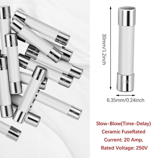 Frienda Microwave Fuse 20 Amp Slow Blow Microwave Fuse Ceramic Tube Fuse 250V 20a, 6.35 x 30 Mm, Compatible with GE WB27X10388, Kenmore Slow Blow ...