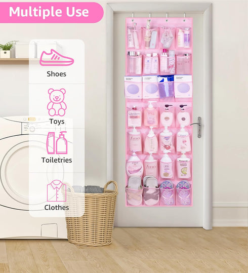 MISSLO Kids Over the Door Shoe Organizer Pink Hanging Shoe Rack Baby Toddler Hanging Shoe Organizer Cute Shoe Holder Girl Room Decor 28 Pockets...