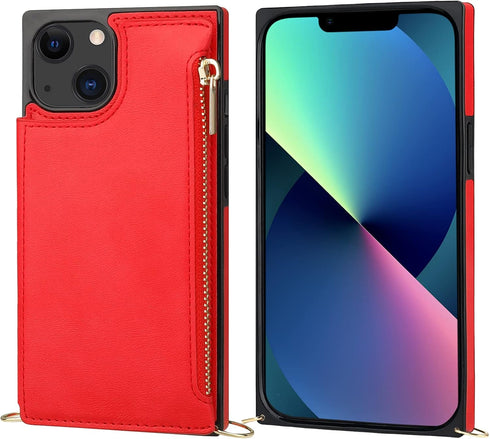 Bocasal Crossbody Wallet Case for iPhone 13 with RFID Blocking Card Slot Holder, Magnetic Flip Folio Purse Case, PU Leather Zipper Handbag with De...