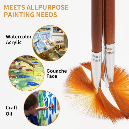 9 Pieces Fan Brush for Painting, Professional Artist Fan Paint Brushes Set Soft Anti-Shedding Nylon Hair Wood Long Handle Paint Brush Set for Acry...