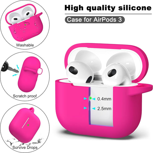 R-fun Compatible with AirPods 3 Case Cover, Silicone Protective Accessories Skin with Keychain Compatible with Apple AirPod 3rd Generation 2021 fo...