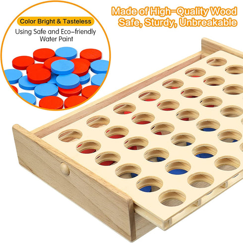 Wooden 4 in a Row Game, Kids Board Games for Kids 5 6 8 10 12 Year Olds, Travel Games for Kids and Adults, 2 Player Classic Family Board Games for...