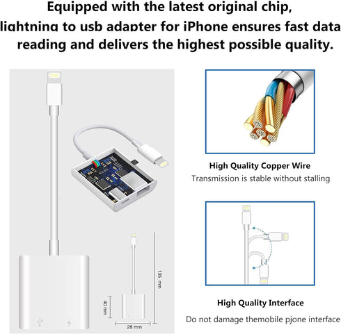Lightning to USB Camera Adapter for iPhone with Lightning Charging Port USB 3.0 Female OTG Cable for iPad to Connect Card Reader USB Flash Drive U...