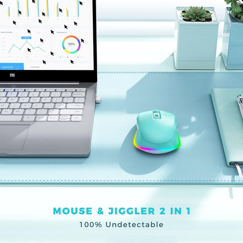 PEIOUS Wireless Mouse, Mouse Jiggler - LED Wireless Mice with Build-in Mouse Jiggler Mover, Rechargeable Moving Mouse for Computer with Undetectab...