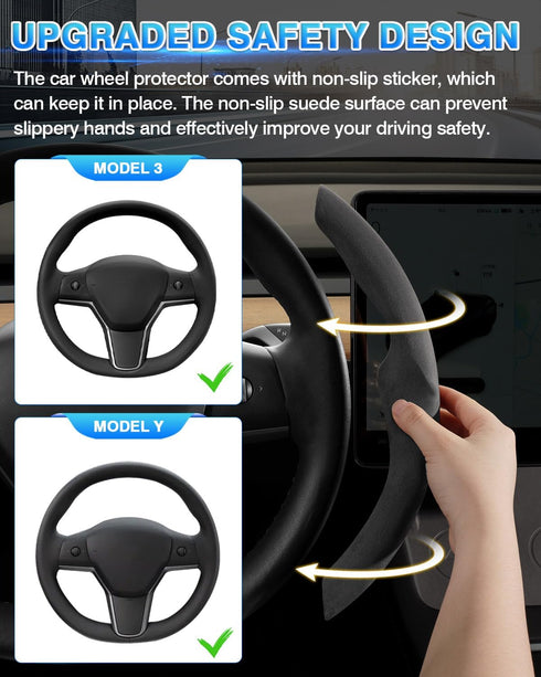 Custom-Fit for Tesla Steering Wheel Cover, Tesla Model Y / 3 Suede Steering Wheel Cover, Non-Slip, Breathable, Durable, Tesla Model Y / 3 Accessor...