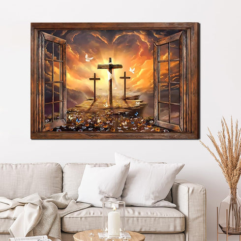 Balgardekor Christian Three Crosses Painting Canvas Print Wall Art Home Decor Bedroom Living Room Office Farmhouse (1, Three Crosses, 16 x 24 Inch...