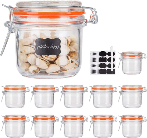 Encheng Glass Jars With Airtight Lids, 6 oz Mason Jars,Glass Jar With Leak Proof Rubber Gasket 200ml,Storage Jar With Hinged Lid for Home and Kitc...