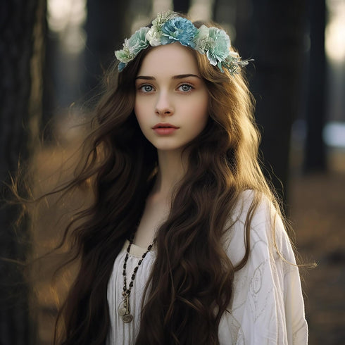 Vivivalue Fairy Flower Crown Blue Floral Headband Elf Headpiece for Women Girls Princess Wedding Bridal Shower Photo Prop Cosplay Renaissance...