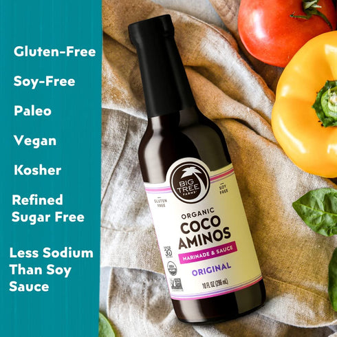 Big Tree Farms Organic Coco Aminos - Liquid Coconut Aminos, Soy-Free Sauce, Low Sodium, Soy Alternative, Gluten Free, Kosher, Warmly Umami, Marina...