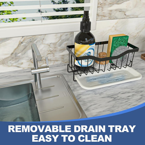 Kitchen Sink Caddy Sink Organizer, Sponge Caddy Holder for Kitchen Sink, Stainless Steel Rustproof Dish Kitchen Caddy Brush Holder with Drain Tray...