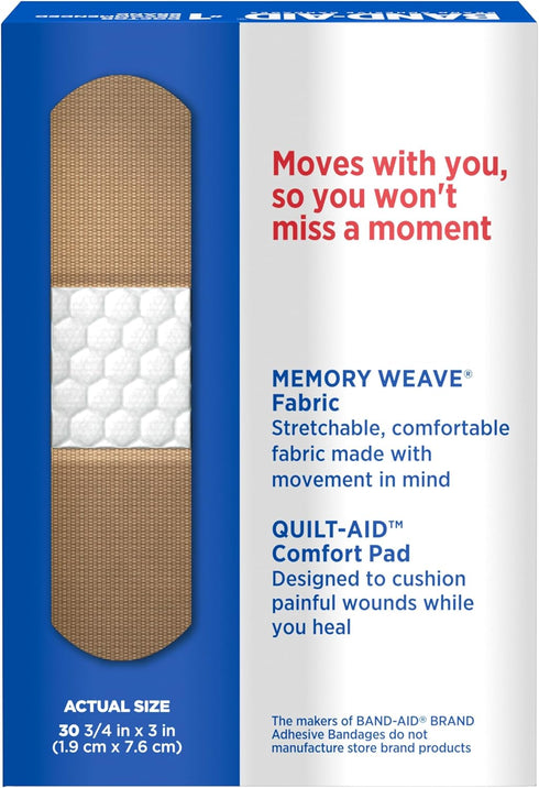 Band-Aid Brand Flexible Fabric Adhesive Bandages, Comfortable Flexible Protection & Wound Care of Minor Cuts & Scrapes, Quilt-Aid Technology to Cu...
