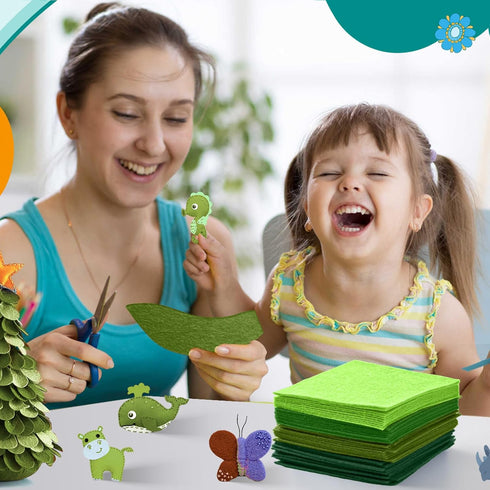Hlonon 40Pcs Green Felt Fabric Sheets, 4 x 4 Inch Pre-Cut Felt Sheet for DIY Crafts Sewing Patchwork Art Projects, 4 Colors...