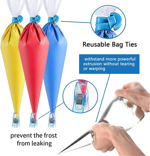 122Pieces Tipless Piping Bags - 100pcs Disposable Piping Pastry Bag for Royal Icing/Cookies Decorating - 10 Pastry Bag Ties,10 Clips &2 Scriber Ne...