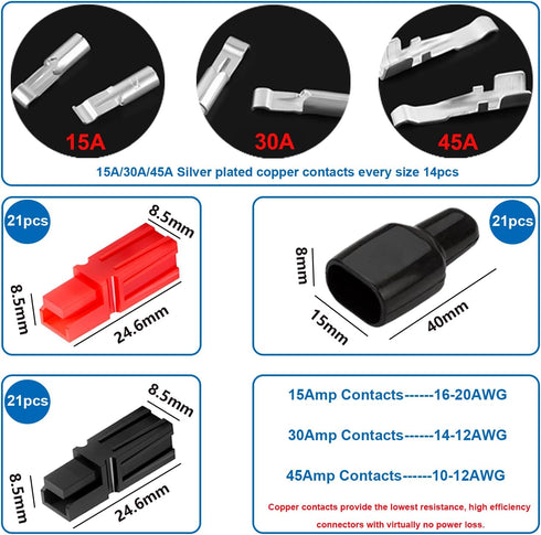 smseace 105Pcs 15/30/45Amp Power Connectors with PVC Cover 1.5-6mm² (20-10AWG) Quick Disconnect Power Pole connectors,Flame Retardant Sleeve for P...