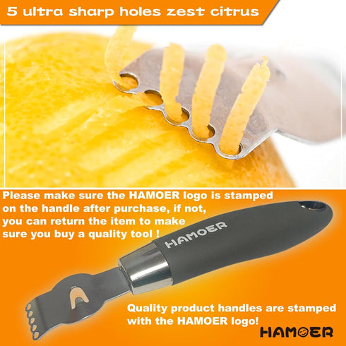 Grater Citrus Orange Lime Lemon Slicer with Channel Knife Stainless steel with non-slip rubber handle 2-pcs multi-tool set...