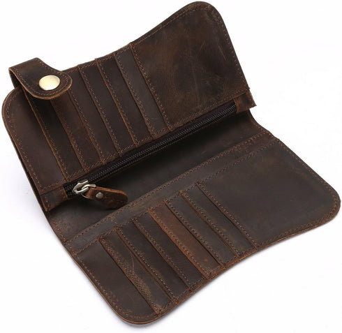 Mens Wallet with Chain Leather Long Bifold Trucker Wallet Vintage Biker Money Clip with Zipper...