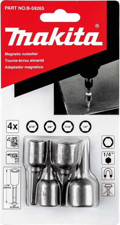 Makita B-59265 4 Pc. Magnetic Nutsetter Set, 5/16", 3/8", 7/16", 1/2"...
