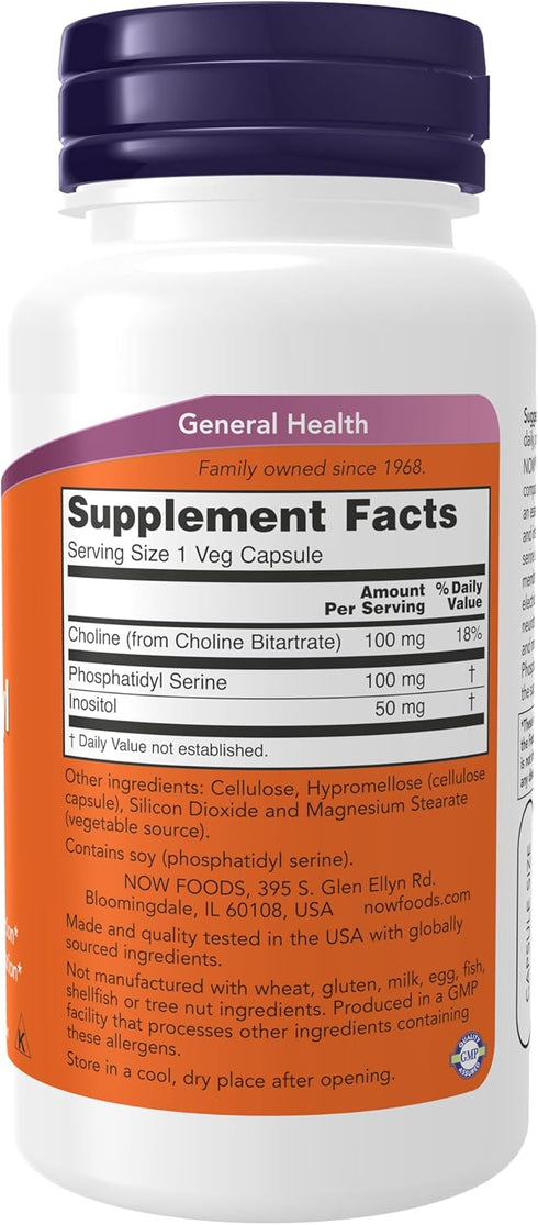 NOW Supplements, Phosphatidyl Serine 100 mg with Phospholipid compound derived from Soy Lecithin, 60 Veg Capsules...