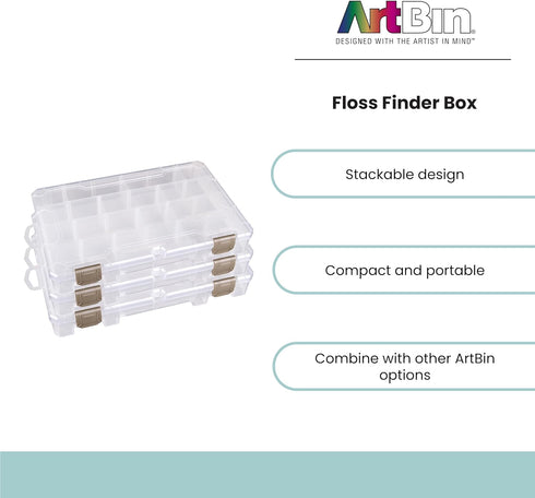 ArtBin Floss Finder Box: Clear Sewing Organizer with 6 Compartments, 12 Dividers, Durable - Perfect for Embroidery Floss and Small Sewing Supplies...