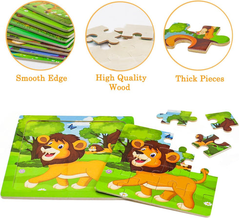 Puzzles for Kids Ages 3-5, 16 Piece Colorful Wooden Puzzles for Toddler Children Learning Educational Puzzles Toys for Boys and Girls (9 Puzzles)...