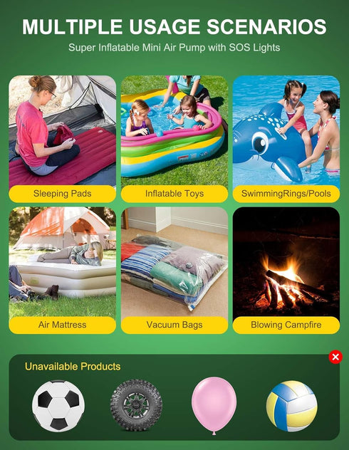 Mini Air Pump Protable,Camping Gear Must Haves,Rechargeable Powered Air Pump,Small Travel Air Pump for Inflate Deflate with Camping Lights,for Raf...