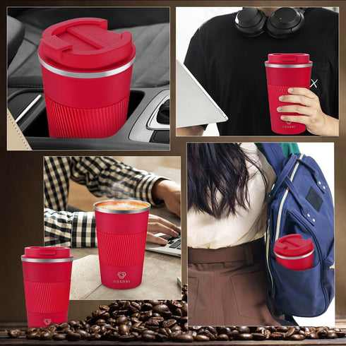 12 oz Stainless Steel Vacuum Insulated Tumbler - Coffee Travel Mug Spill Proof with Lid - Thermos Cup for Keep Hot/Ice Coffee,Tea and Beer (Red)...