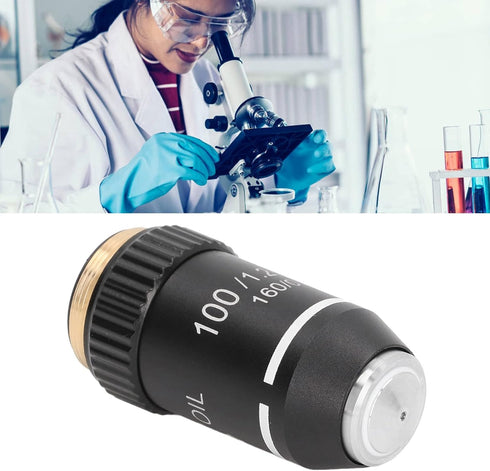Microscope Objective Lens, 100X Magnification Lens High Power Objective Lens Replacement Achromatic Objective 20.2mm Interface Thread for Compound...