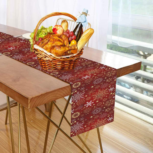 Christmas Winter Snowflake Table Runner 13x90 Inches Double Sided, Luxurious Gold Red Snowflakes Table Runners Cloth Placemats Washable Fabric for...