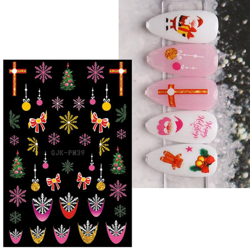 JMEOWIO 10 Sheets Christmas Pink Nail Art Stickers Decals Self-Adhesive Pegatinas Uñas Snowflake Xmas Winter Holiday Cute Elk Nail Supplies Nail A...