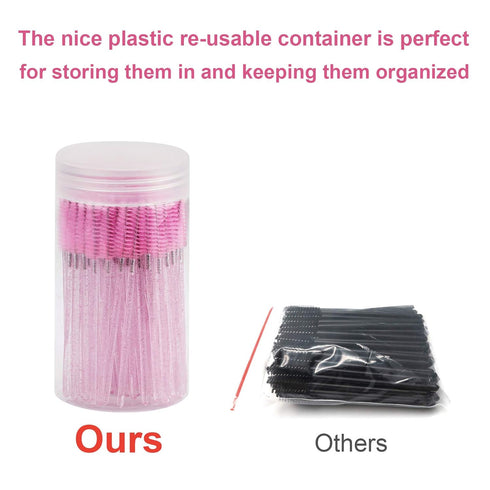 CHEFBEE 100PCS Disposable Eyelash Brush, Mascara Wands Makeup Brushes Applicators Kits for Eyelash Extensions and Eyebrow Brush with Container (Li...