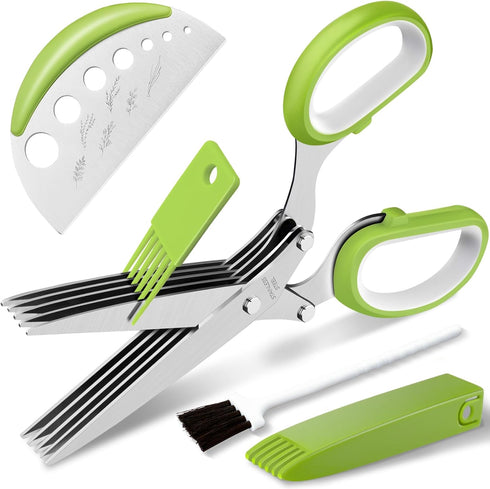 Herb Scissors, Premium Stainless Steel 5 Blade Kitchen Salad Scissors Dishwasher Safe, Sharp and Convenient 5 Blade Kitchen Scissors with Safety C...