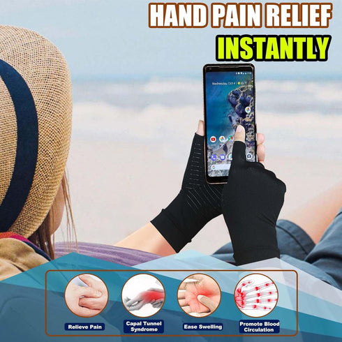 2 Pairs Copper Arthritis Gloves, Fingerless Compression Gloves for Men and Women, Pain Relief and Healing for Arthritis Hand, Carpal Tunnel, Typin...
