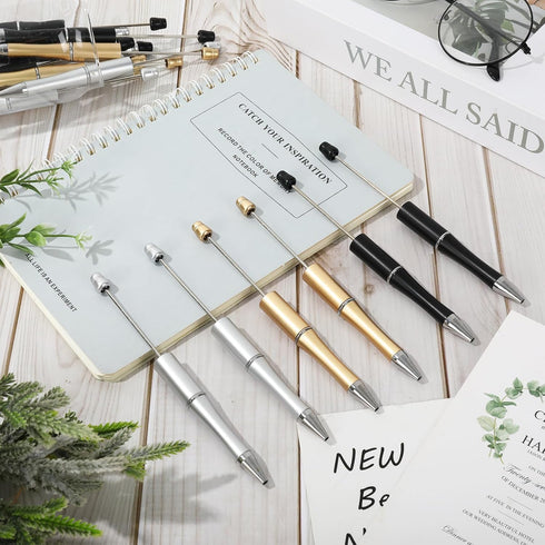 Whaline 24Pcs Beadable Pen Black Gold Silver Bead Ballpoint Pen Gel Ink Pen Retractable Writing Pens with Extra Refills for DIY Crafts Office Scho...