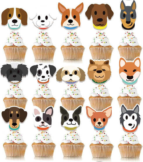 KUDES 32Pcs Dog Cupcake Toppers - Cute Puppy Faces Cake Topper Picks Party Bunting Decorations for Dog Puppy Theme Kids Birthday Party Supplies...