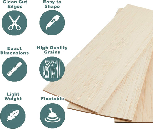 Balsa Wood Sheets 1/8" Inch Thick 12" x 4" Unfinished Wooden Board by Craftiff (5 Pack)...