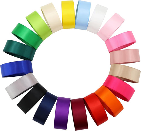 1 Inch Wide Solid Color Double Sided Polyester Satin Ribbon 20 Colors X 2 Yard Each Total 40 Yds Per Package...